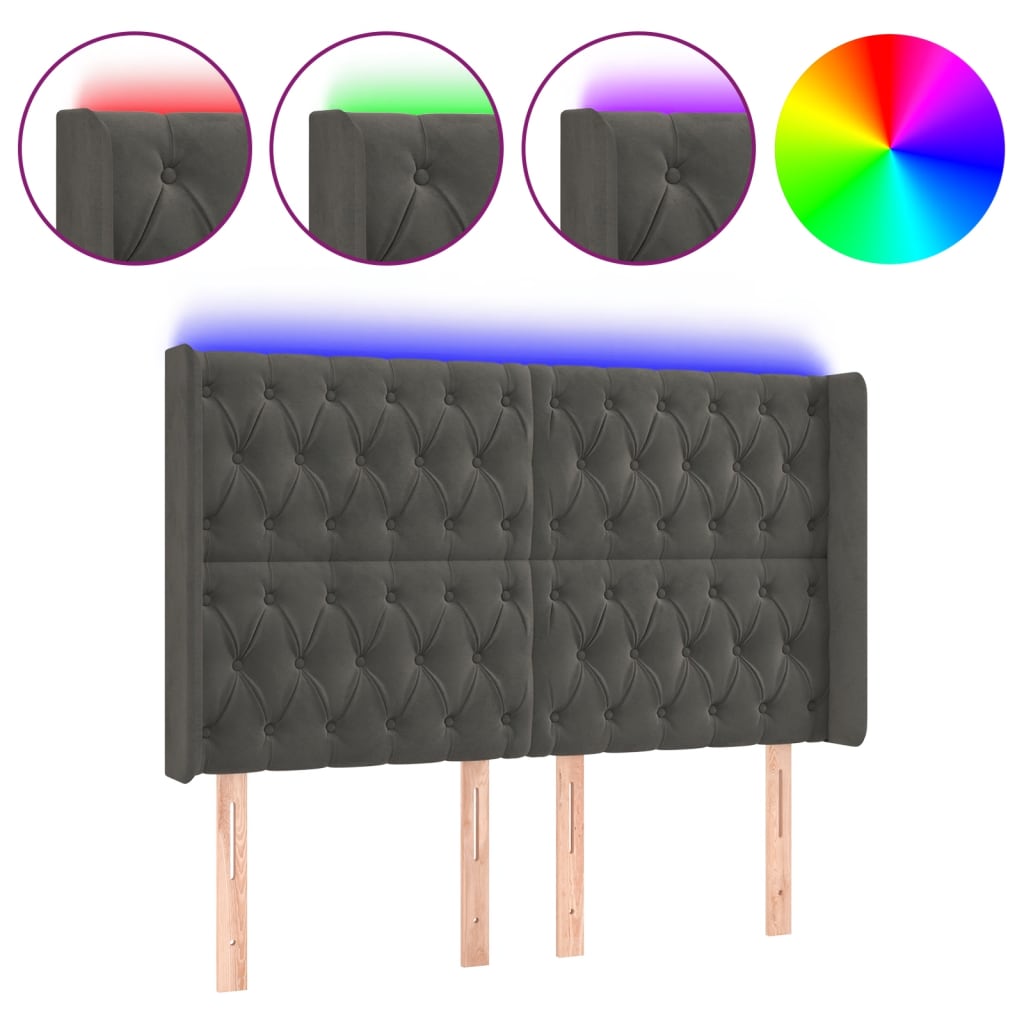 Hoofdbord LED 163x16x118/128 cm fluweel donkergrijs is nu te koop bij PeponiXL, paradijselijk wonen!