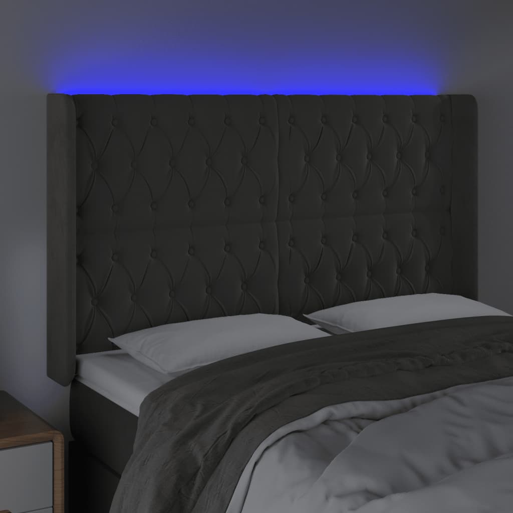 Hoofdbord LED 163x16x118/128 cm fluweel donkergrijs is nu te koop bij PeponiXL, paradijselijk wonen!