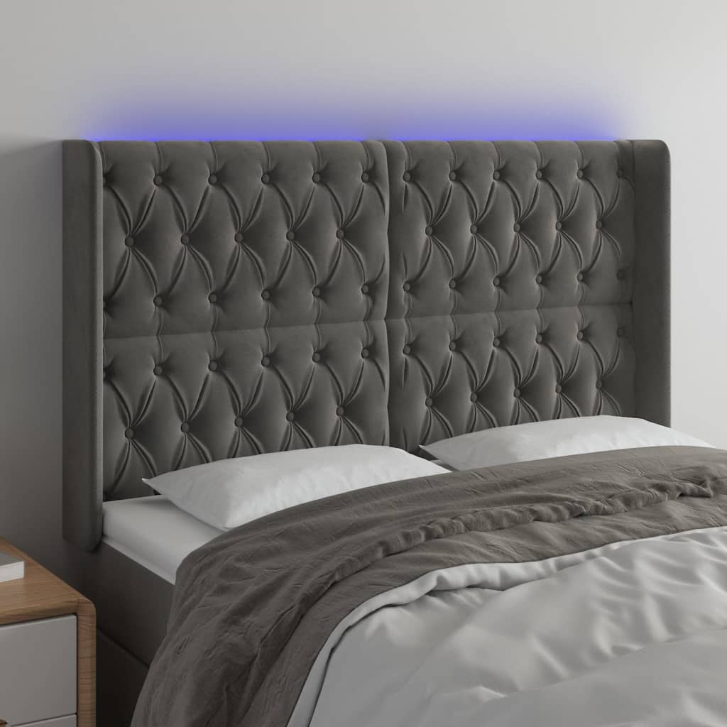 Hoofdbord LED 163x16x118/128 cm fluweel donkergrijs is nu te koop bij PeponiXL, paradijselijk wonen!