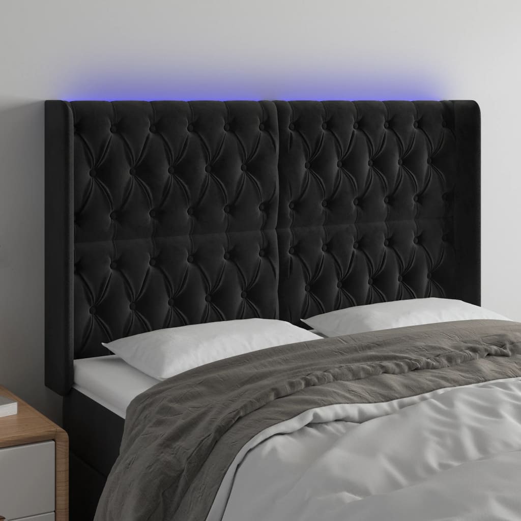 Hoofdbord LED 163x16x118/128 cm fluweel zwart is nu te koop bij PeponiXL, paradijselijk wonen!