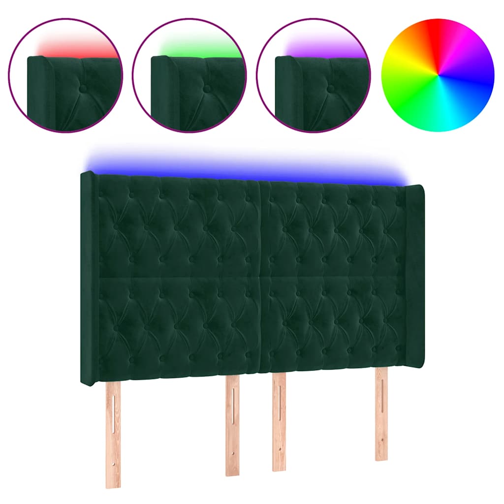 Hoofdbord LED 163x16x118/128 cm fluweel donkergroen is nu te koop bij PeponiXL, paradijselijk wonen!