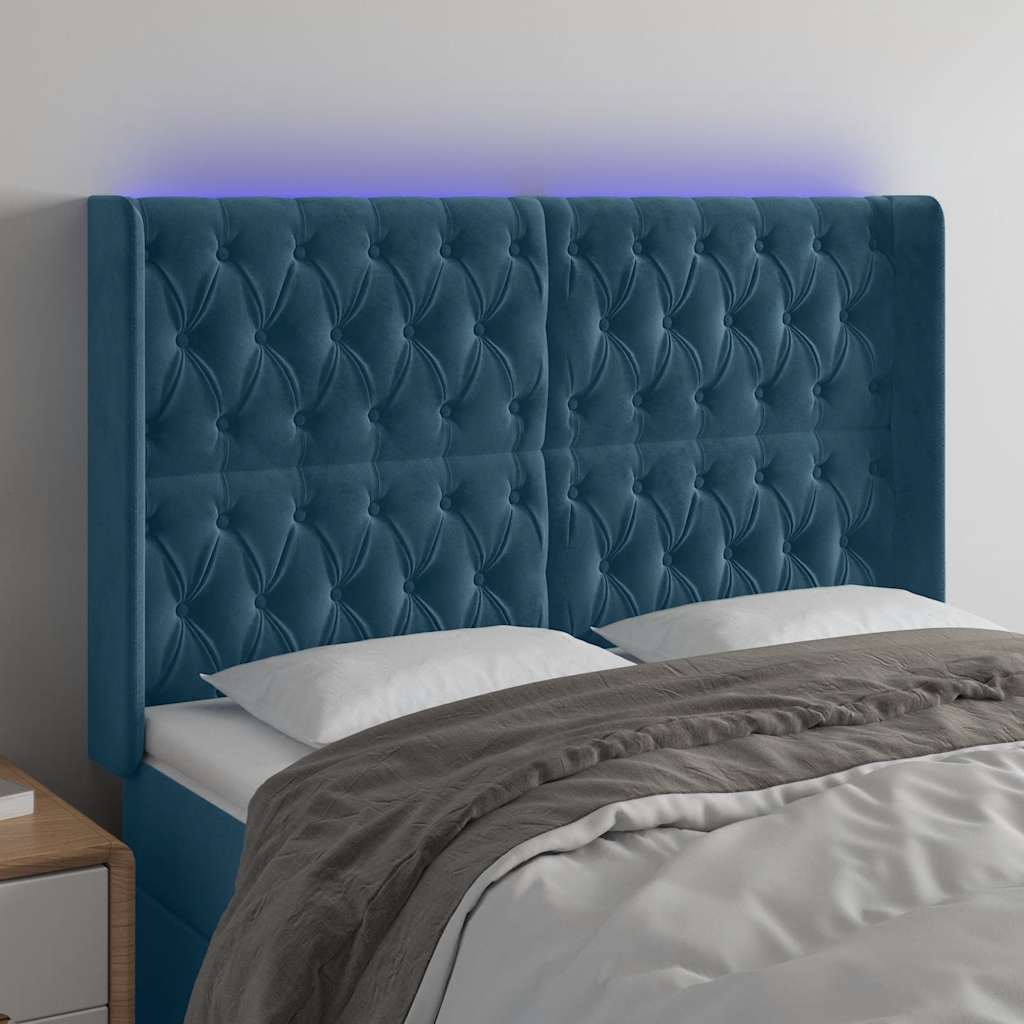 Hoofdbord LED 163x16x118/128 cm fluweel donkerblauw is nu te koop bij PeponiXL, paradijselijk wonen!