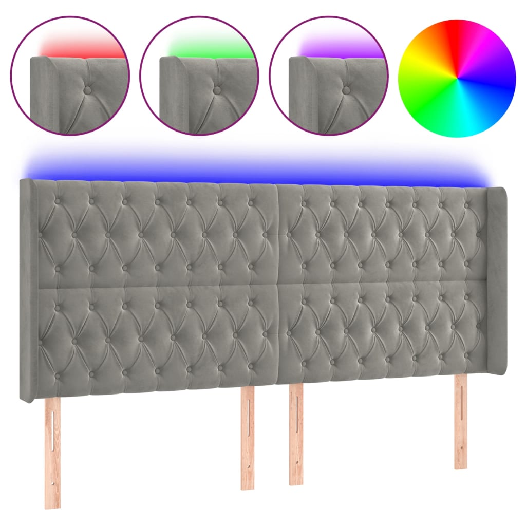 Hoofdbord LED 183x16x118/128 cm fluweel lichtgrijs is nu te koop bij PeponiXL, paradijselijk wonen!