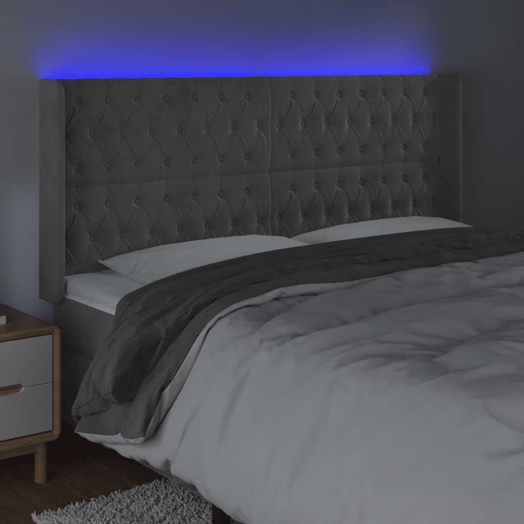 Hoofdbord LED 183x16x118/128 cm fluweel lichtgrijs is nu te koop bij PeponiXL, paradijselijk wonen!