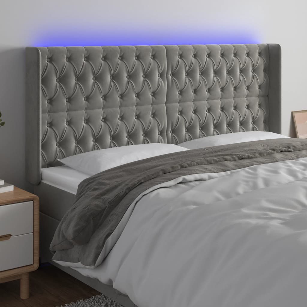 Hoofdbord LED 183x16x118/128 cm fluweel lichtgrijs is nu te koop bij PeponiXL, paradijselijk wonen!