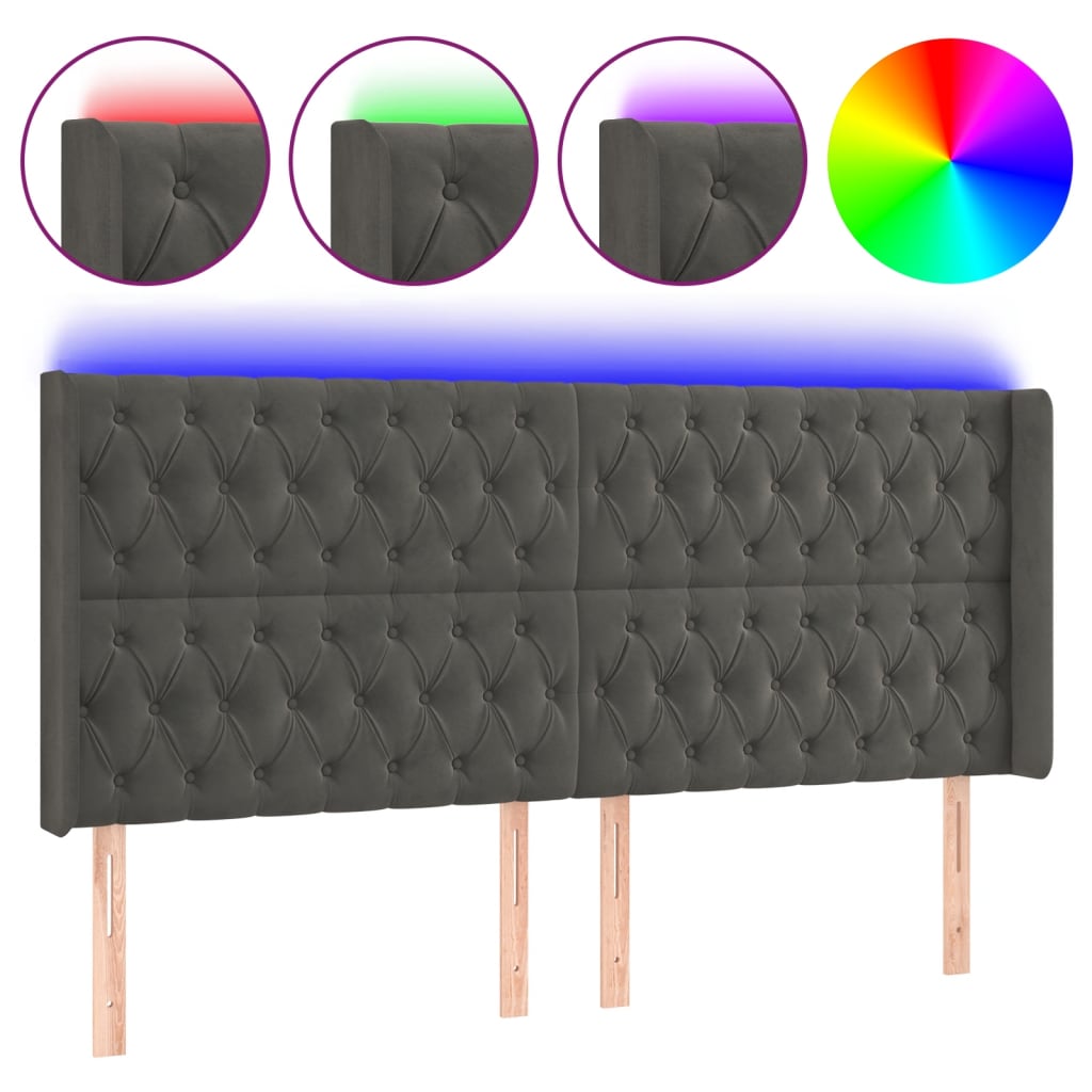 Hoofdbord LED 183x16x118/128 cm fluweel donkergrijs is nu te koop bij PeponiXL, paradijselijk wonen!