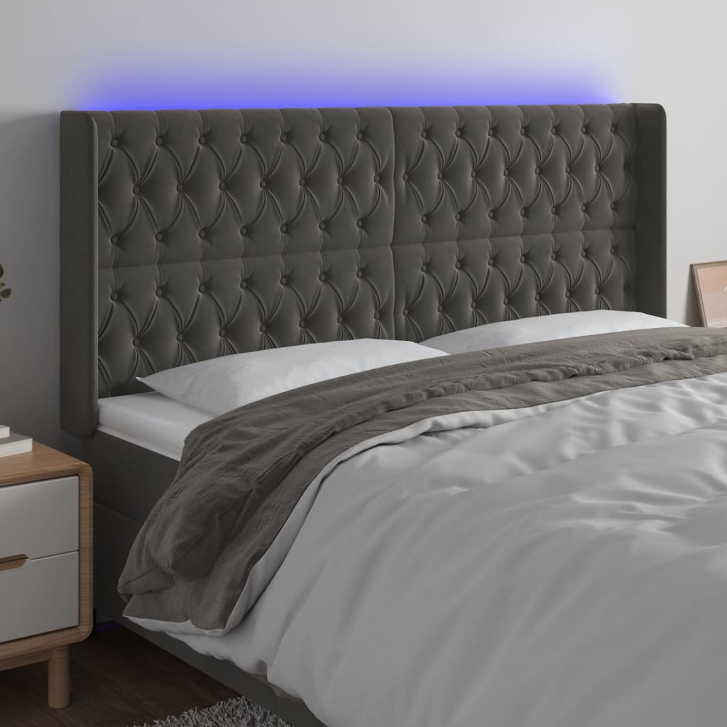 Hoofdbord LED 183x16x118/128 cm fluweel donkergrijs is nu te koop bij PeponiXL, paradijselijk wonen!