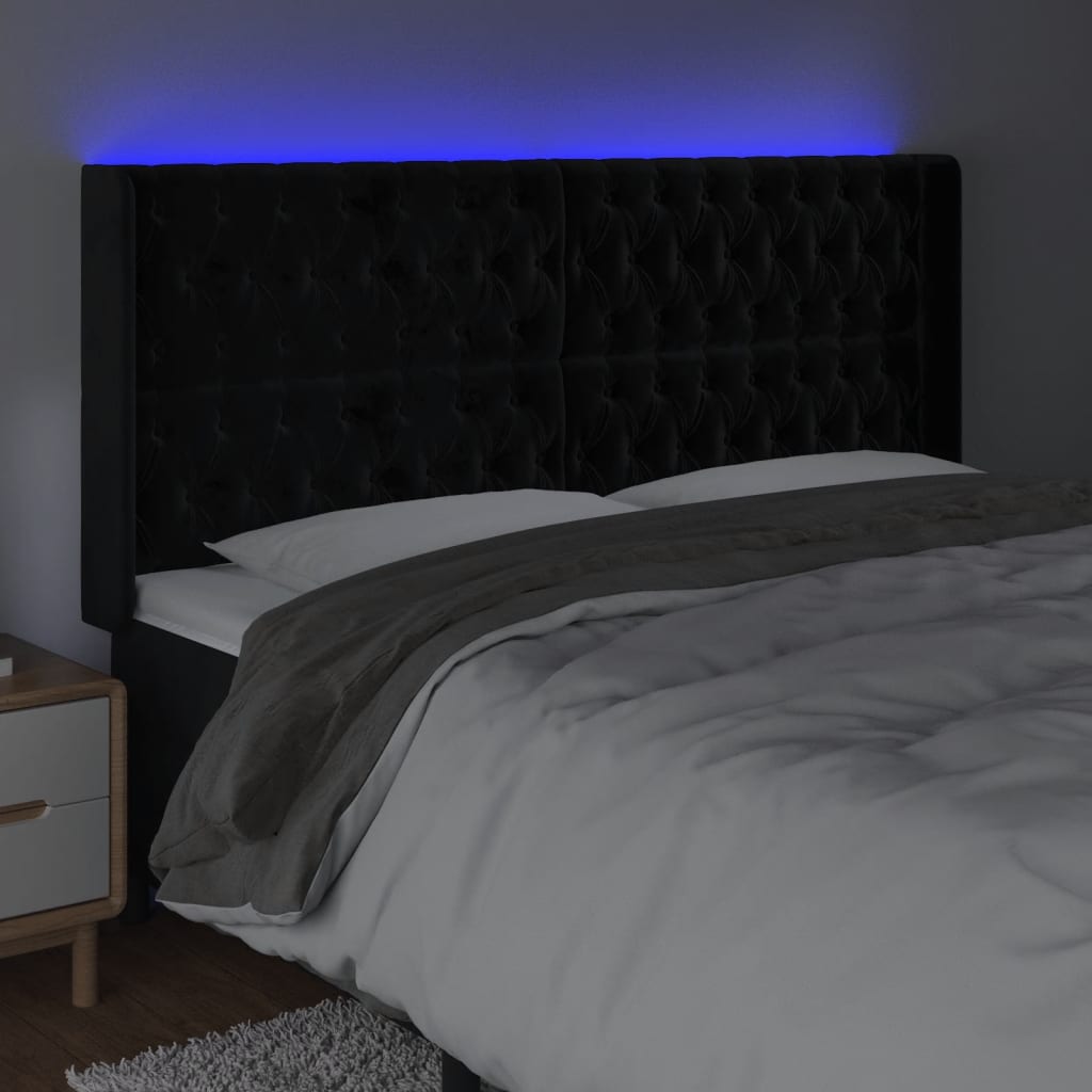 Hoofdbord LED 183x16x118/128 cm fluweel zwart is nu te koop bij PeponiXL, paradijselijk wonen!