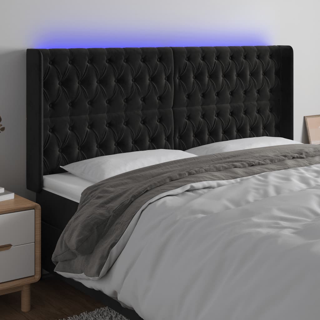 Hoofdbord LED 183x16x118/128 cm fluweel zwart is nu te koop bij PeponiXL, paradijselijk wonen!