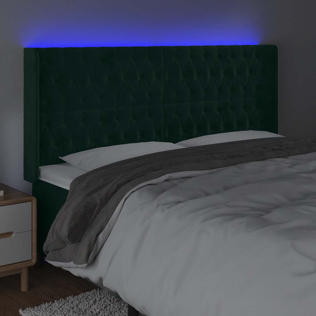 Hoofdbord LED 183x16x118/128 cm fluweel donkergroen is nu te koop bij PeponiXL, paradijselijk wonen!