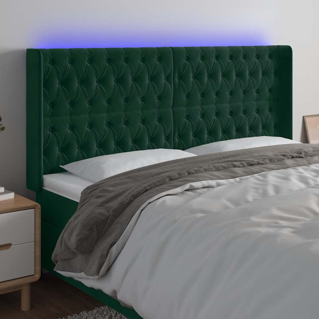 Hoofdbord LED 183x16x118/128 cm fluweel donkergroen is nu te koop bij PeponiXL, paradijselijk wonen!