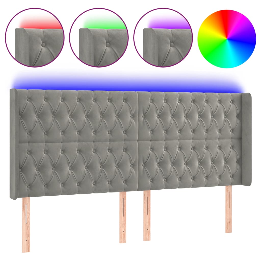 Hoofdbord LED 203x16x118/128 cm fluweel lichtgrijs is nu te koop bij PeponiXL, paradijselijk wonen!
