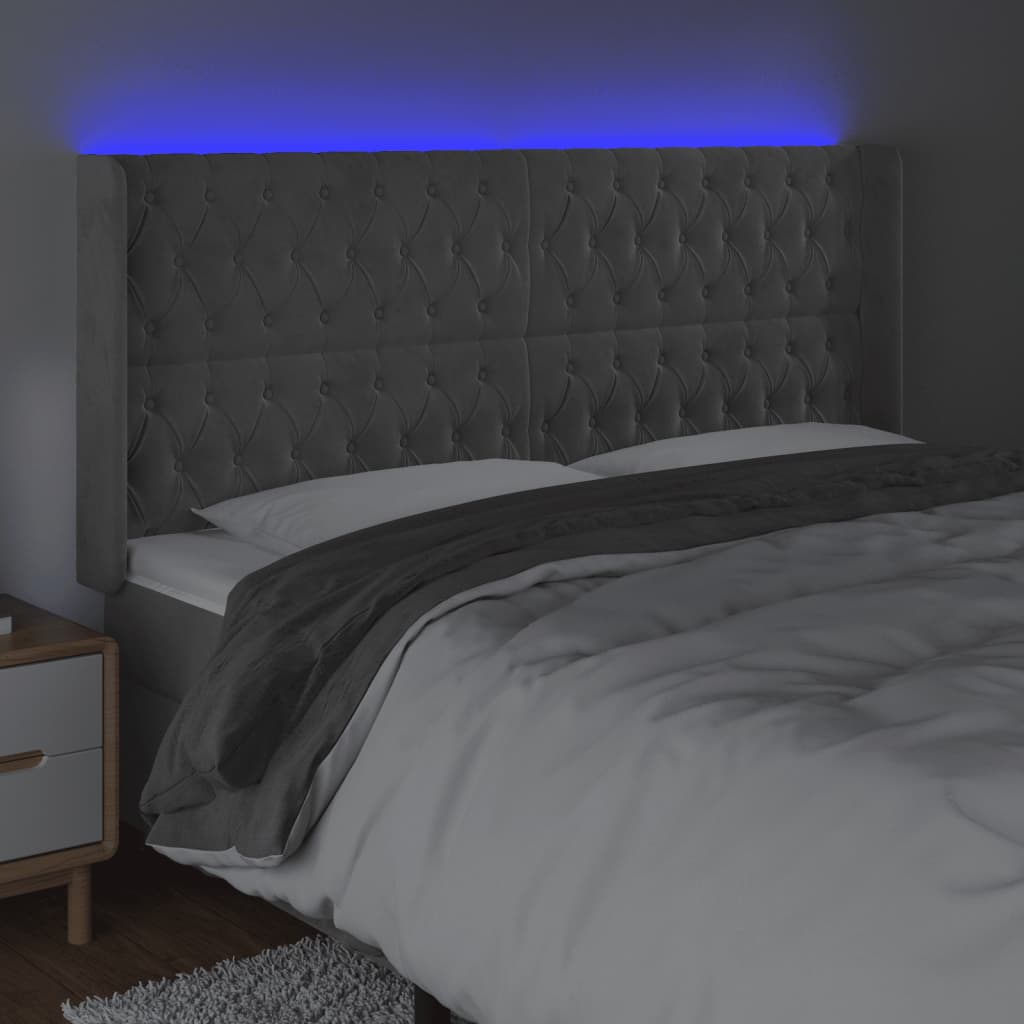 Hoofdbord LED 203x16x118/128 cm fluweel lichtgrijs is nu te koop bij PeponiXL, paradijselijk wonen!