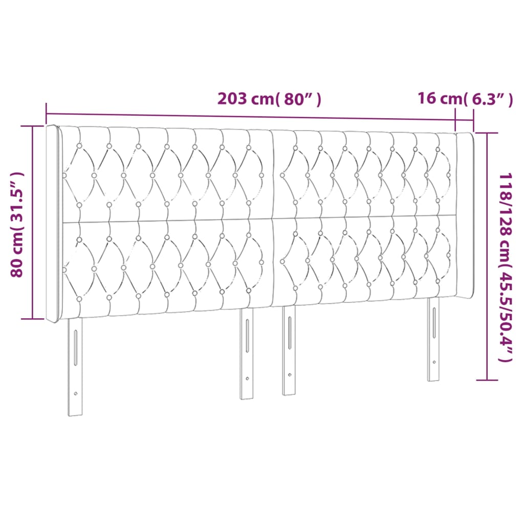 Hoofdbord LED 203x16x118/128 cm fluweel lichtgrijs is nu te koop bij PeponiXL, paradijselijk wonen!