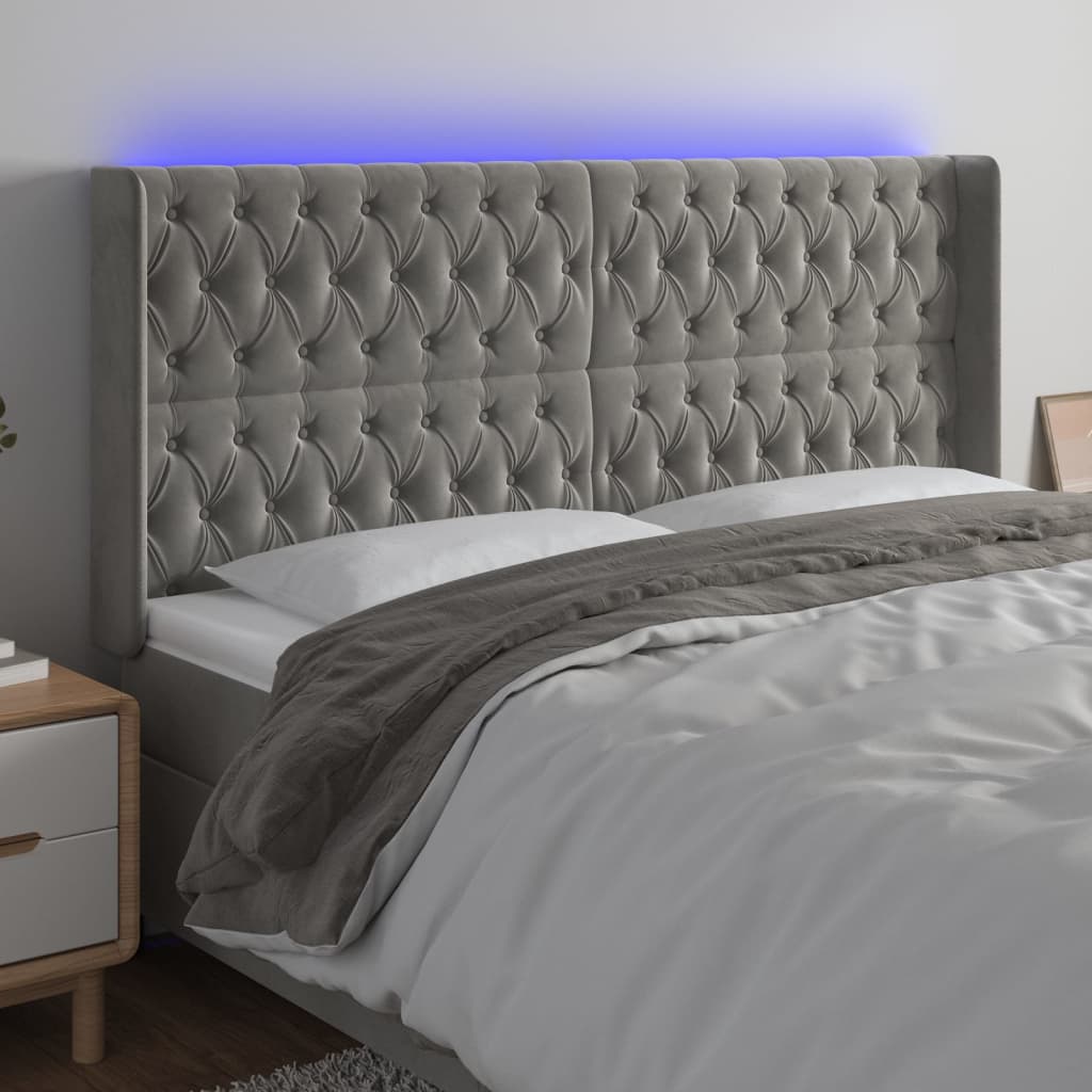 Hoofdbord LED 203x16x118/128 cm fluweel lichtgrijs is nu te koop bij PeponiXL, paradijselijk wonen!