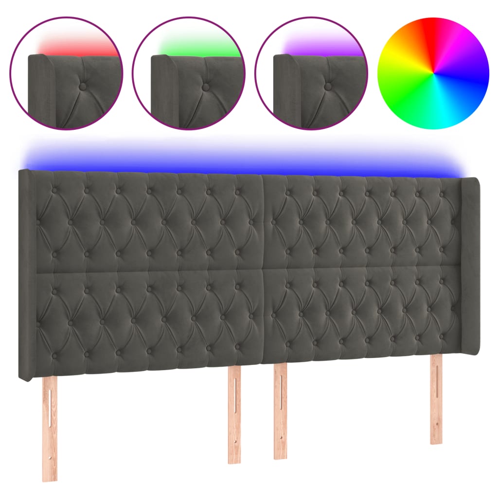 Hoofdbord LED 203x16x118/128 cm fluweel donkergrijs is nu te koop bij PeponiXL, paradijselijk wonen!
