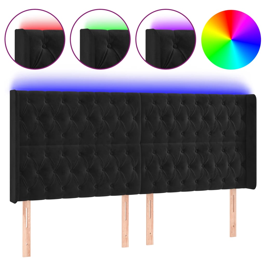 Hoofdbord LED 203x16x118/128 cm fluweel zwart is nu te koop bij PeponiXL, paradijselijk wonen!