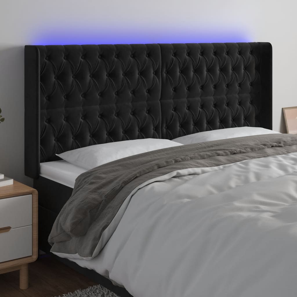 Hoofdbord LED 203x16x118/128 cm fluweel zwart is nu te koop bij PeponiXL, paradijselijk wonen!