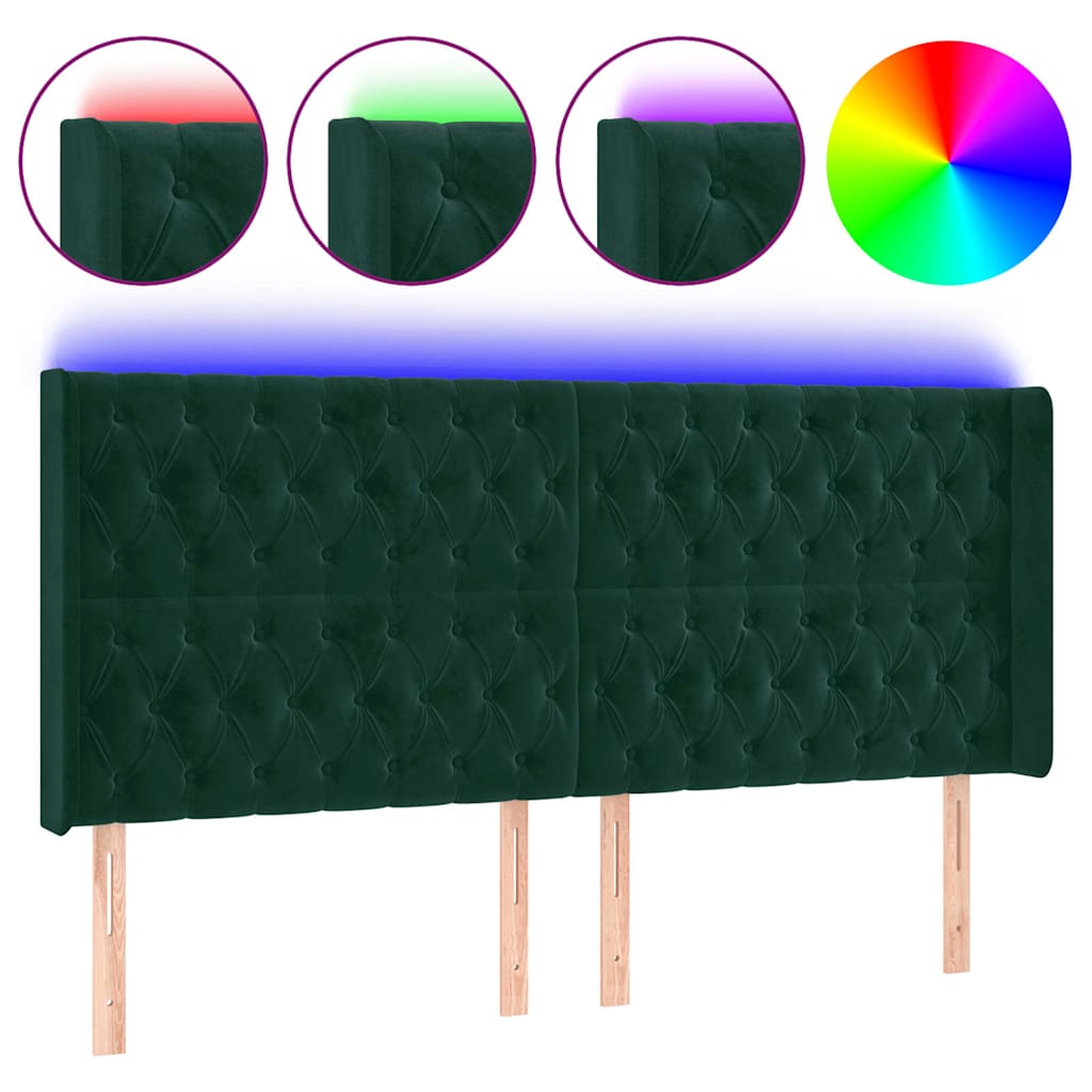 Hoofdbord LED 203x16x118/128 cm fluweel donkergroen is nu te koop bij PeponiXL, paradijselijk wonen!