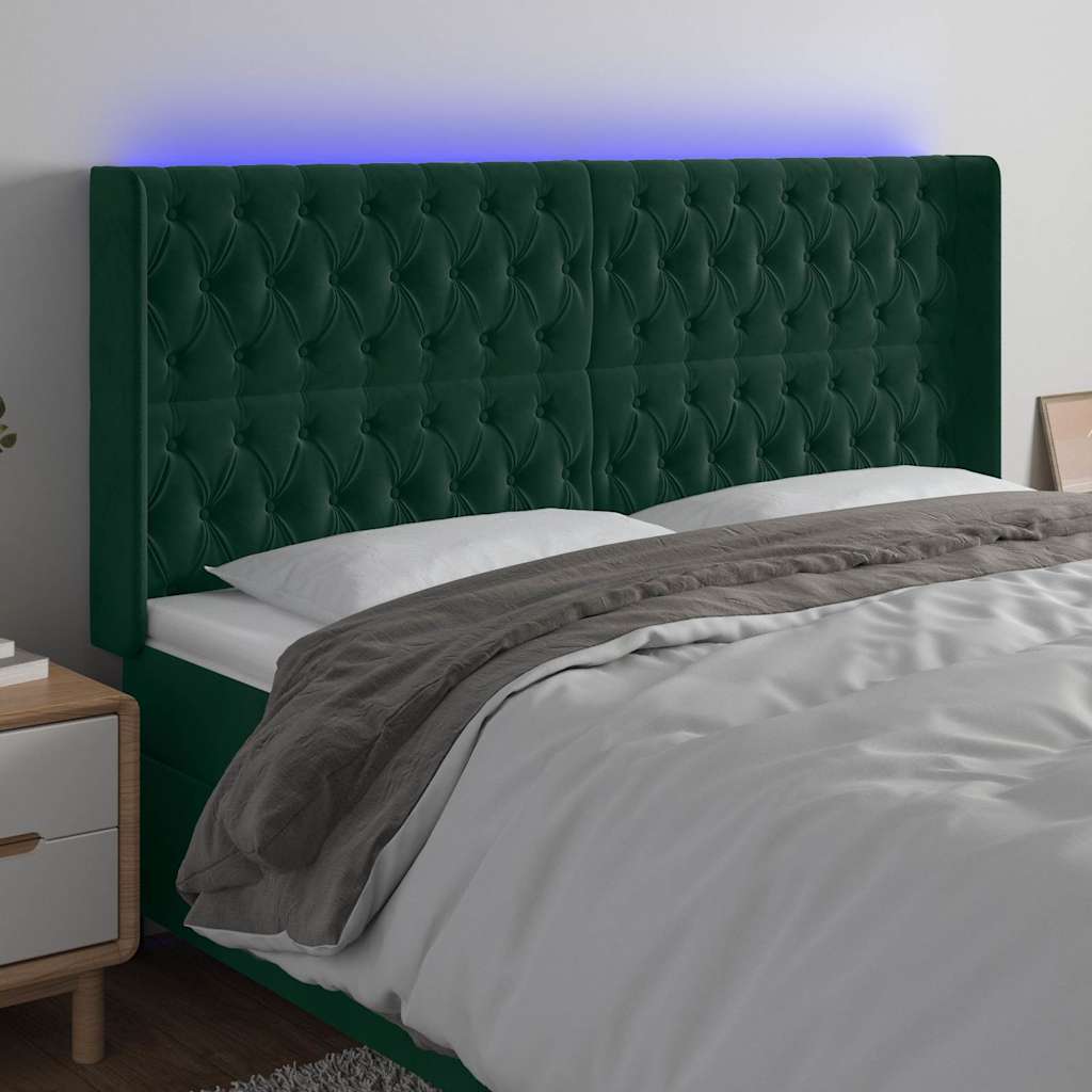 Hoofdbord LED 203x16x118/128 cm fluweel donkergroen is nu te koop bij PeponiXL, paradijselijk wonen!