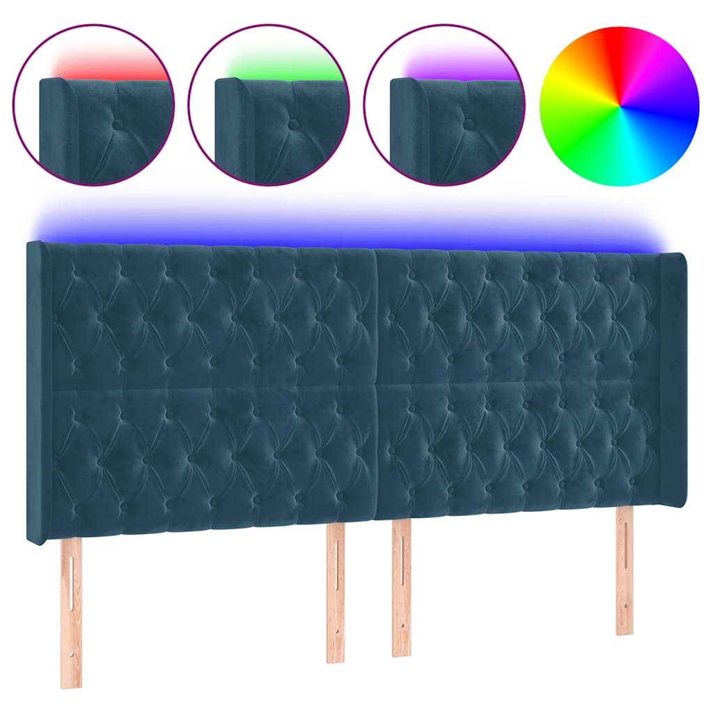 Hoofdbord LED 203x16x118/128 cm fluweel donkerblauw is nu te koop bij PeponiXL, paradijselijk wonen!