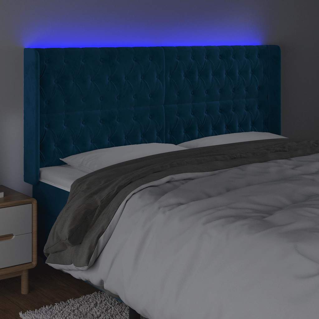 Hoofdbord LED 203x16x118/128 cm fluweel donkerblauw is nu te koop bij PeponiXL, paradijselijk wonen!