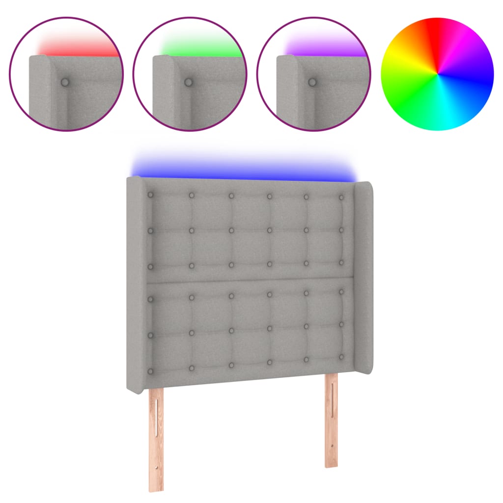 Hoofdbord LED 83x16x118/128 cm stof lichtgrijs is nu te koop bij PeponiXL, paradijselijk wonen!