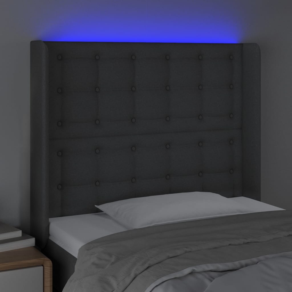 Hoofdbord LED 83x16x118/128 cm stof donkergrijs is nu te koop bij PeponiXL, paradijselijk wonen!