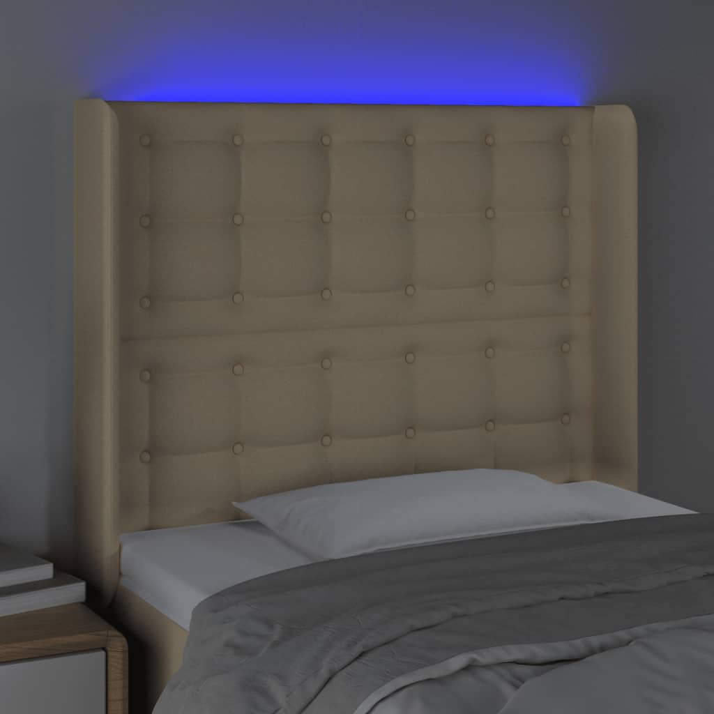 Hoofdbord LED 83x16x118/128 cm stof crèmekleurig is nu te koop bij PeponiXL, paradijselijk wonen!