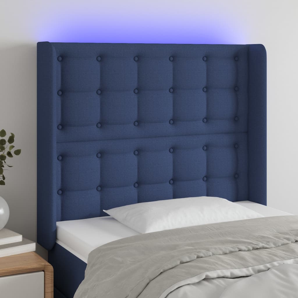 Hoofdbord LED 83x16x118/128 cm stof blauw is nu te koop bij PeponiXL, paradijselijk wonen!