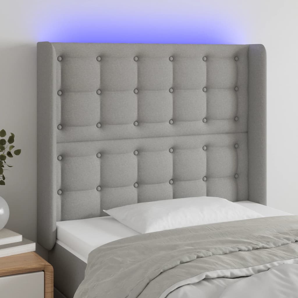 Hoofdbord LED 93x16x118/128 cm stof lichtgrijs is nu te koop bij PeponiXL, paradijselijk wonen!