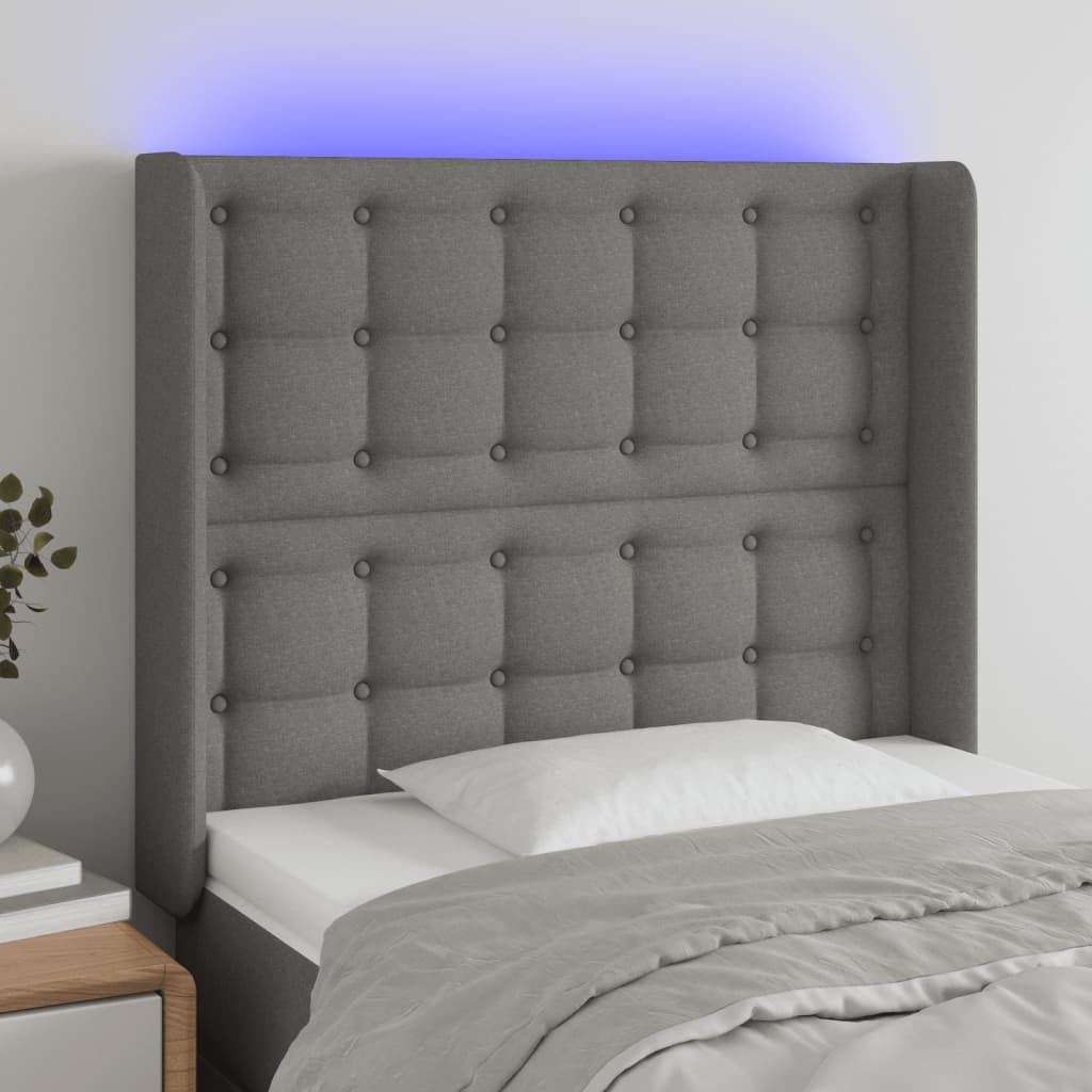 Hoofdbord LED 93x16x118/128 cm stof donkergrijs is nu te koop bij PeponiXL, paradijselijk wonen!