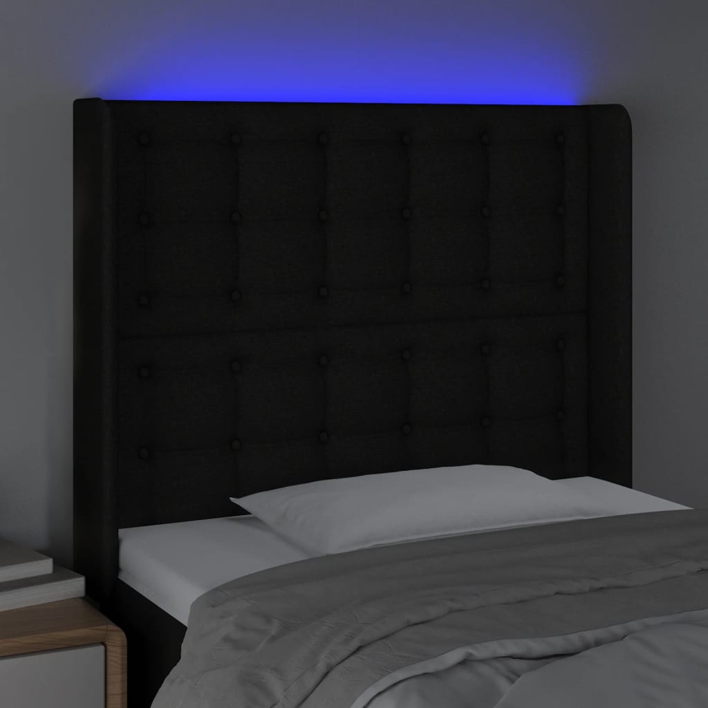 Hoofdbord LED 103x16x118/128 cm stof zwart is nu te koop bij PeponiXL, paradijselijk wonen!