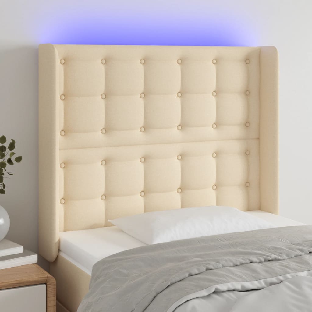 Hoofdbord LED 103x16x118/128 cm stof crèmekleurig is nu te koop bij PeponiXL, paradijselijk wonen!