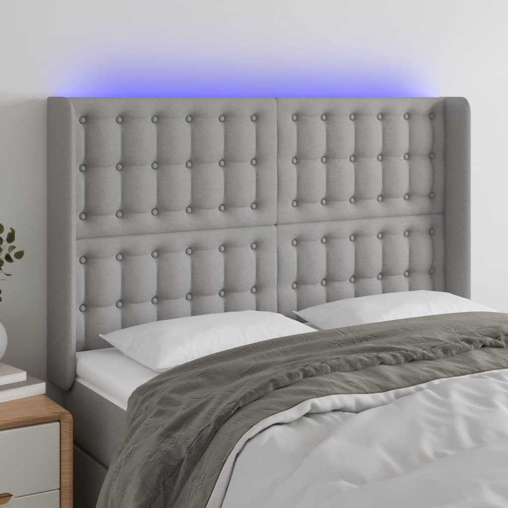 Hoofdbord LED 147x16x118/128 cm stof lichtgrijs is nu te koop bij PeponiXL, paradijselijk wonen!