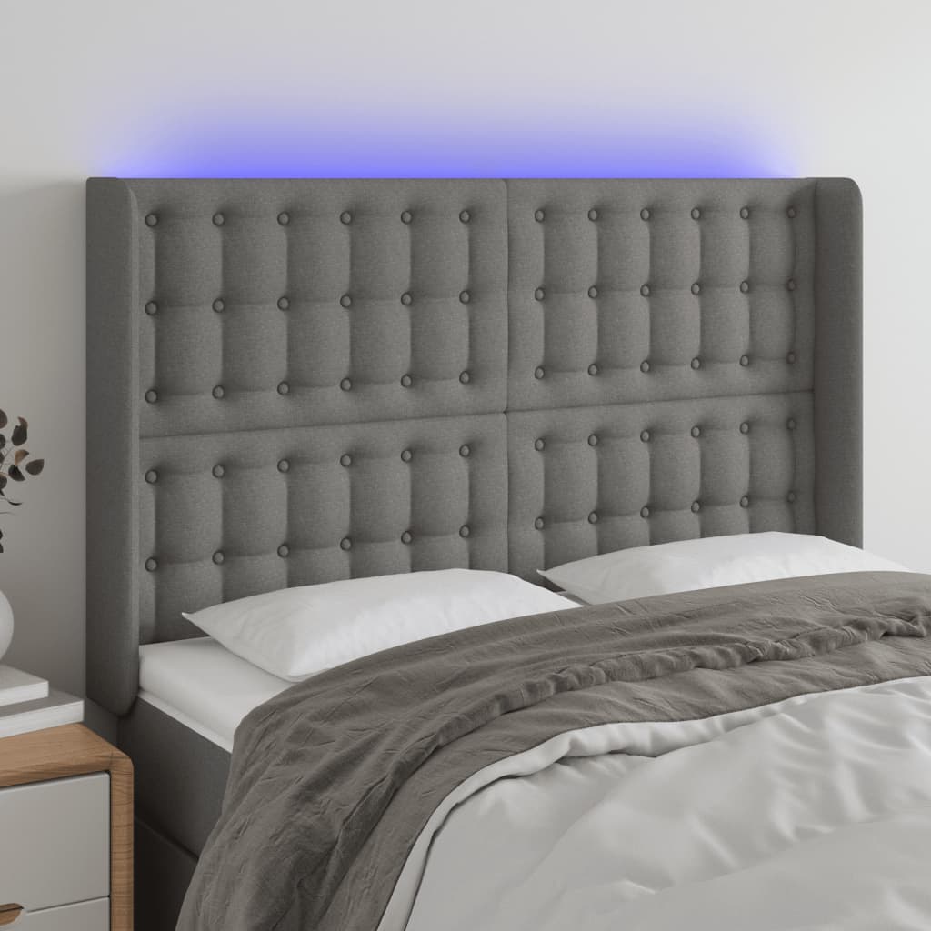 Hoofdbord LED 147x16x118/128 cm stof donkergrijs is nu te koop bij PeponiXL, paradijselijk wonen!