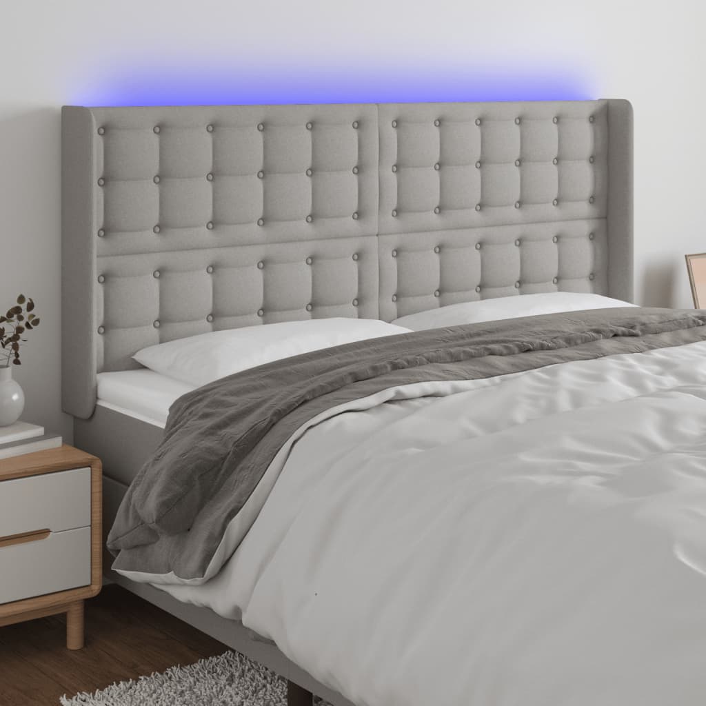 Hoofdbord LED 163x16x118/128 cm stof lichtgrijs is nu te koop bij PeponiXL, paradijselijk wonen!