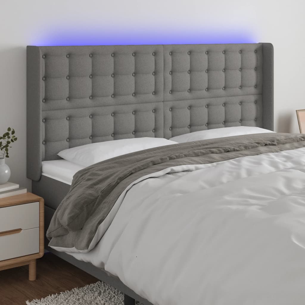 Hoofdbord LED 163x16x118/128 cm stof donkergrijs is nu te koop bij PeponiXL, paradijselijk wonen!