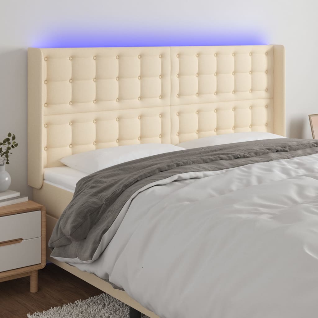 Hoofdbord LED 163x16x118/128 cm stof crèmekleurig is nu te koop bij PeponiXL, paradijselijk wonen!