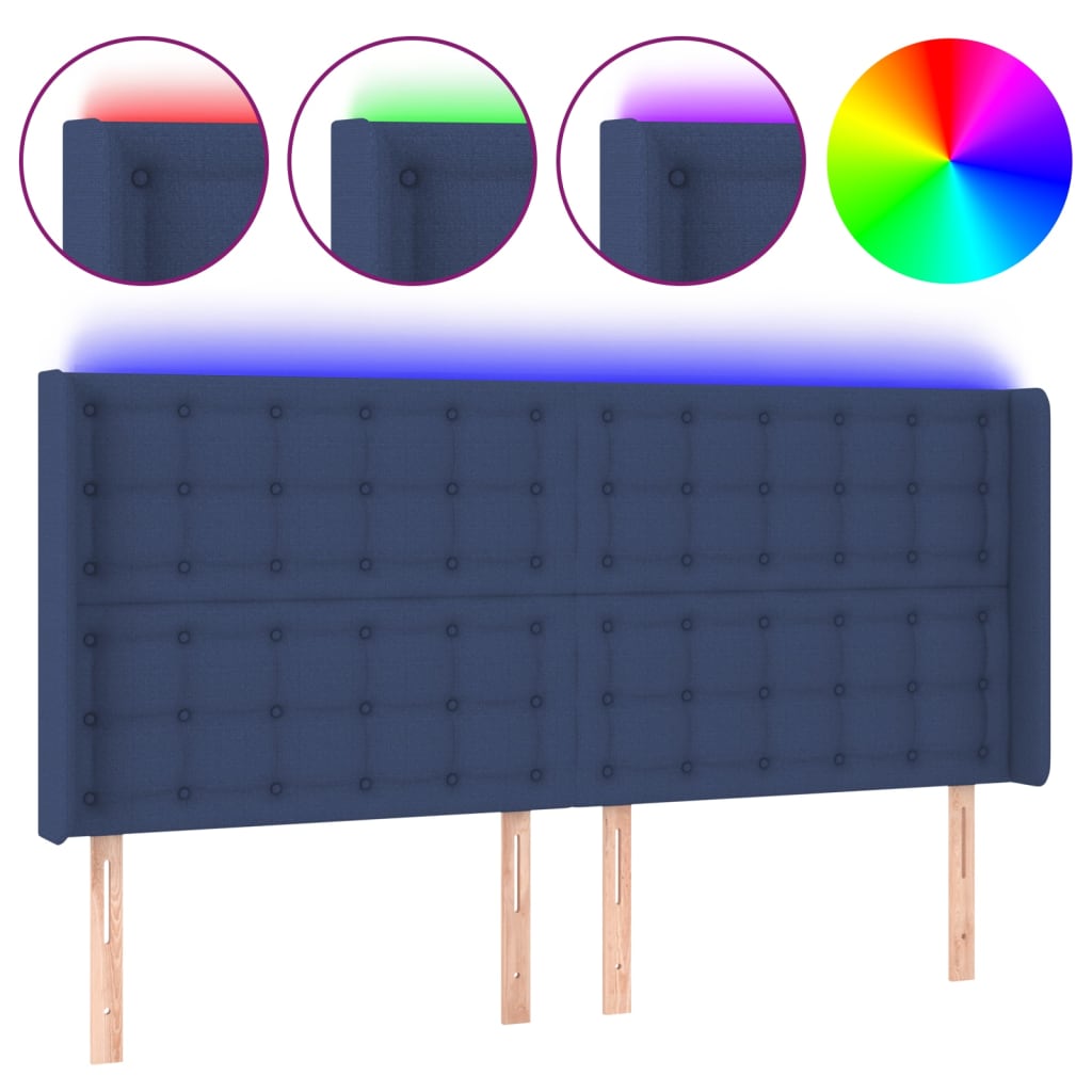 Hoofdbord LED 163x16x118/128 cm stof blauw is nu te koop bij PeponiXL, paradijselijk wonen!