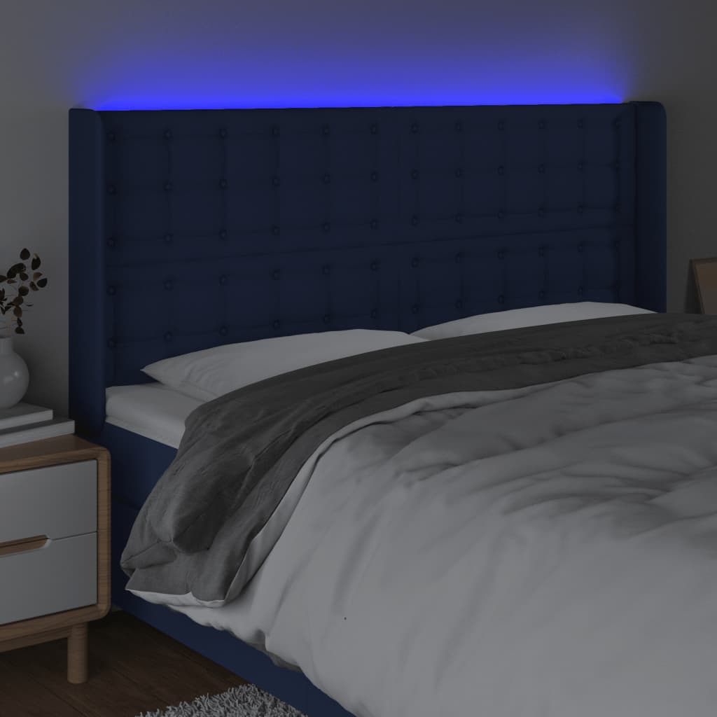 Hoofdbord LED 163x16x118/128 cm stof blauw is nu te koop bij PeponiXL, paradijselijk wonen!
