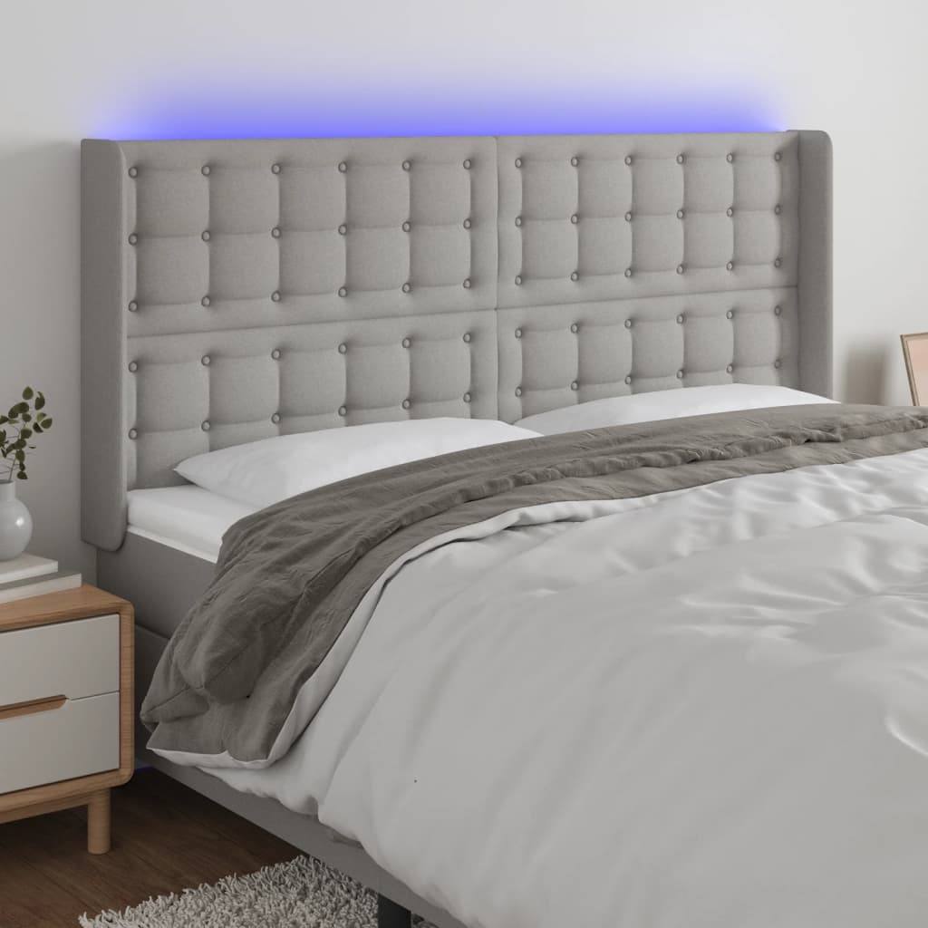 Hoofdbord LED 203x16x118/128 cm stof lichtgrijs is nu te koop bij PeponiXL, paradijselijk wonen!