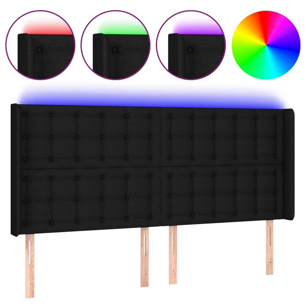Hoofdbord LED 203x16x118/128 cm stof zwart is nu te koop bij PeponiXL, paradijselijk wonen!