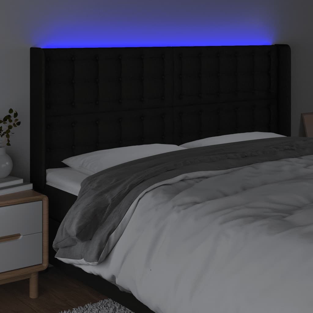 Hoofdbord LED 203x16x118/128 cm stof zwart is nu te koop bij PeponiXL, paradijselijk wonen!