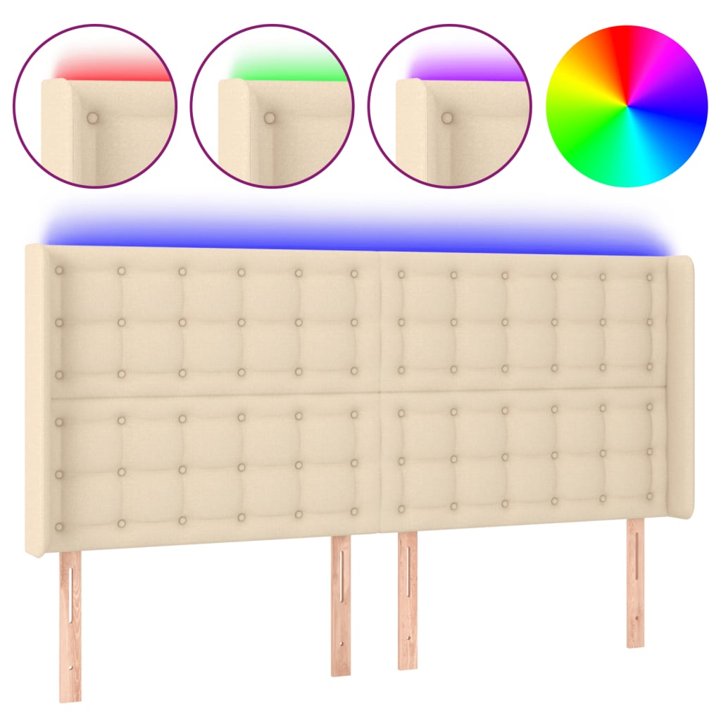 Hoofdbord LED 203x16x118/128 cm stof crèmekleurig is nu te koop bij PeponiXL, paradijselijk wonen!