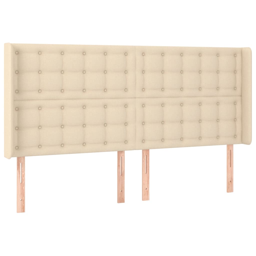 Hoofdbord LED 203x16x118/128 cm stof crèmekleurig is nu te koop bij PeponiXL, paradijselijk wonen!