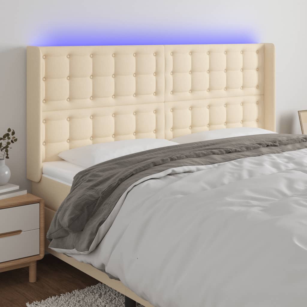Hoofdbord LED 203x16x118/128 cm stof crèmekleurig is nu te koop bij PeponiXL, paradijselijk wonen!