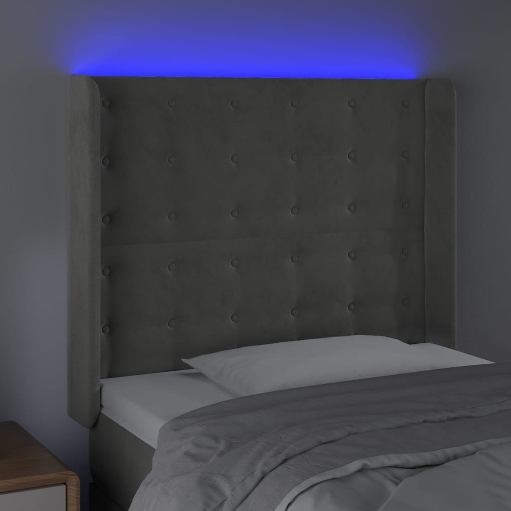 Hoofdbord LED 83x16x118/128 cm fluweel lichtgrijs is nu te koop bij PeponiXL, paradijselijk wonen!