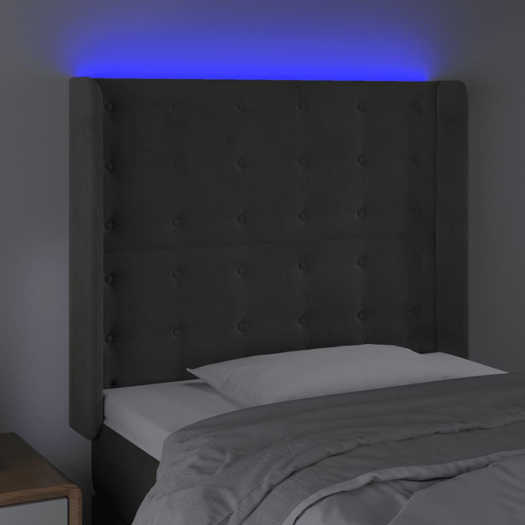 Hoofdbord LED 83x16x118/128 cm fluweel donkergrijs is nu te koop bij PeponiXL, paradijselijk wonen!