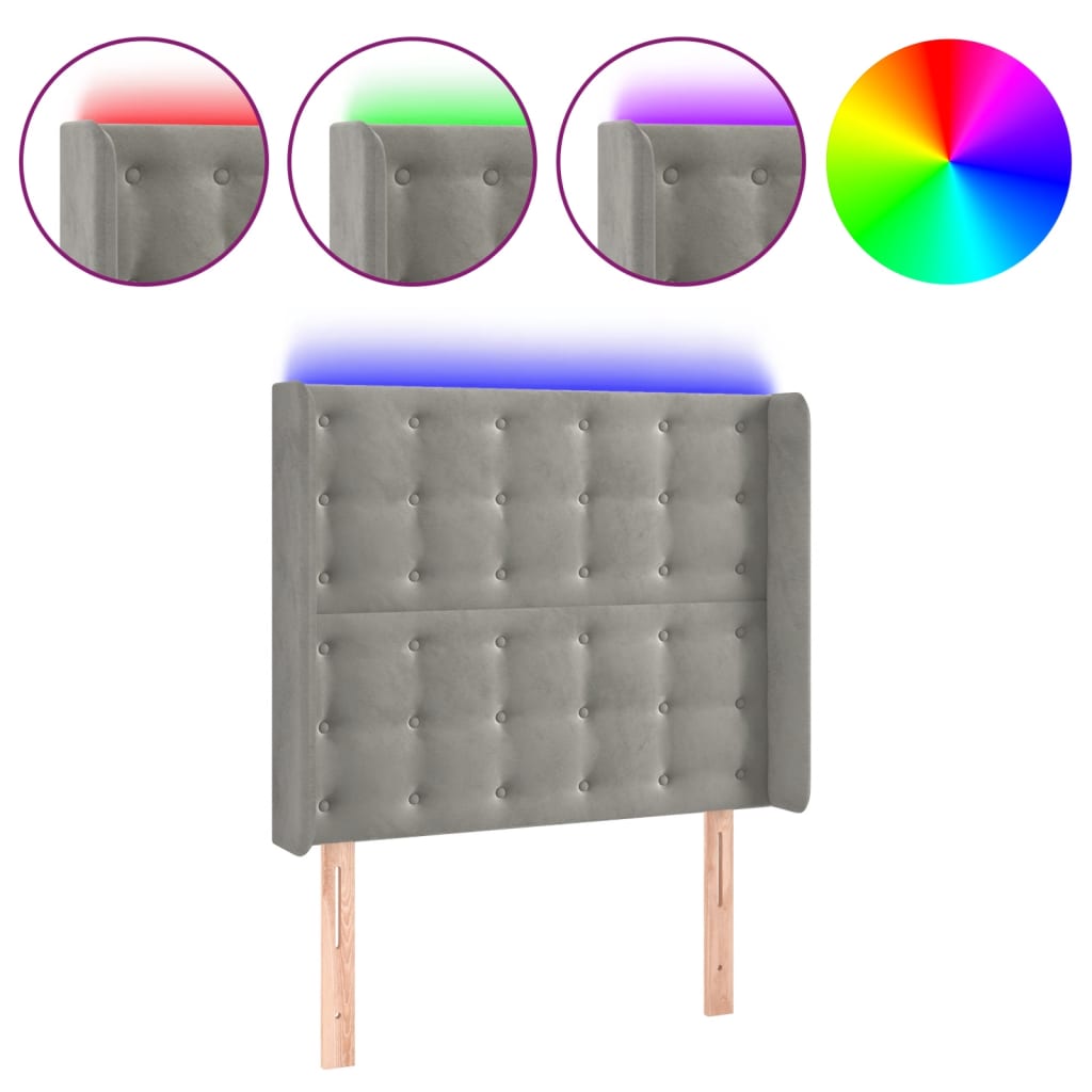 Hoofdbord LED 93x16x118/128 cm fluweel lichtgrijs is nu te koop bij PeponiXL, paradijselijk wonen!